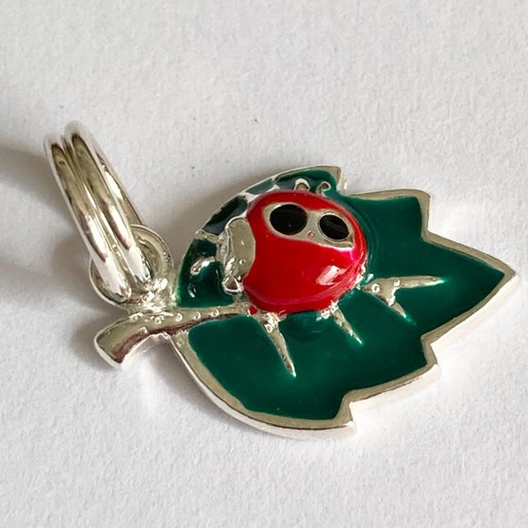 Sterling Silver Ladybug Charm 925 Enamel Red Leaf European Bead Pendant Bracelet - Picture 2 of 8